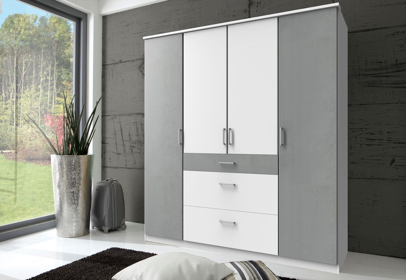 Wimex Click Drehtürenschrank 180 CM Weiss / Beton-Nachbildung Lichtgrau Wimex Click Drehtürenschrank 180 CM Weiss / Beton-Nachbildung Lichtgrau