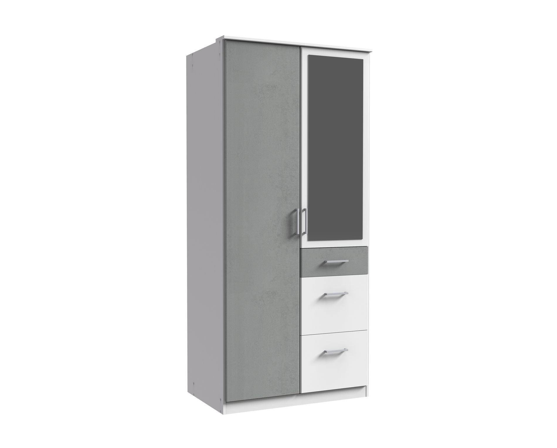Wimex Click Drehtürenschrank 90CM & Spiegel Weiss / Beton-Nachbildung Lichtgrau