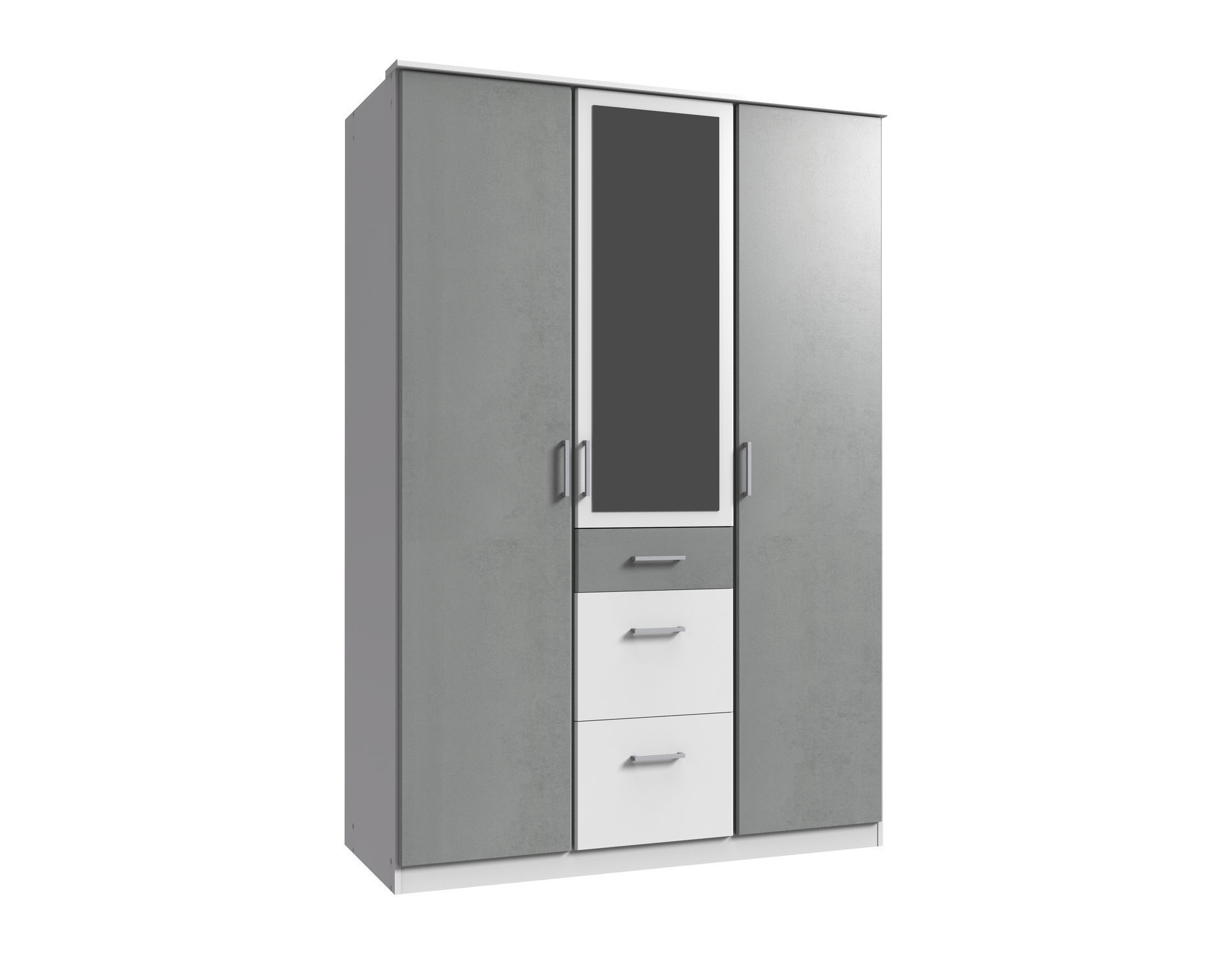 Wimex Click Drehtürenschrank 135CM & Spiegel Weiss / Beton-Nachbildung Lichtgrau