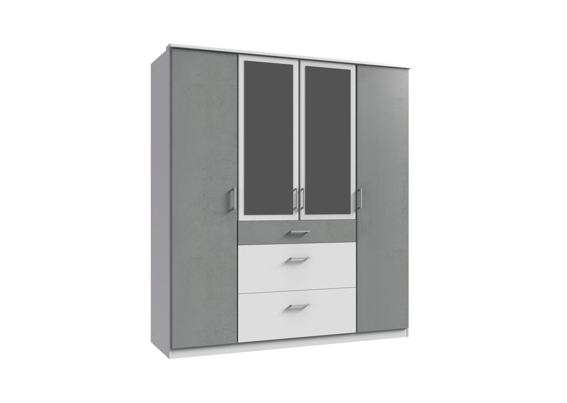 Wimex Click Drehtürenschrank 180CM & Spiegel Weiss / Beton-Nachbildung Lichtgrau