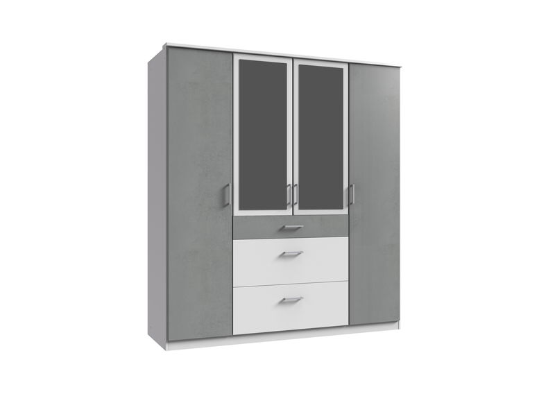 Wimex Click Drehtürenschrank 180CM & Spiegel Weiss / Beton-Nachbildung Lichtgrau Wimex Click Drehtürenschrank 180CM & Spiegel Weiss / Beton-Nachbildung Lichtgrau