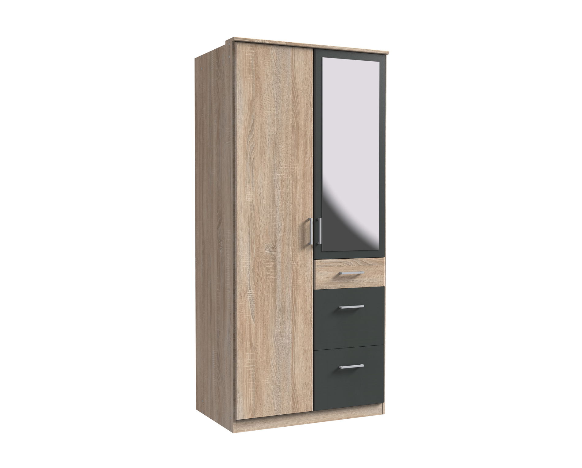 Wimex Click Drehtürenschrank 90CM & Spiegel Eiche Saegerau / Graphit