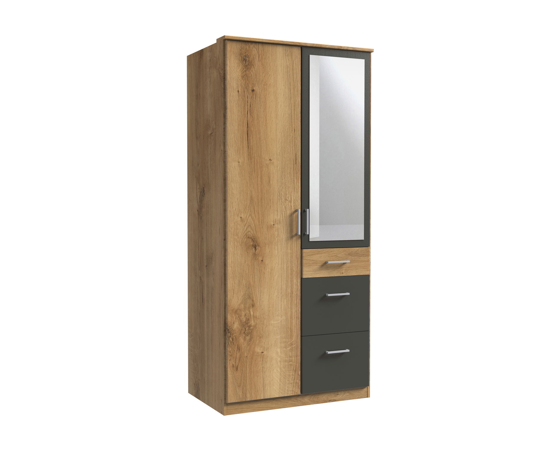 Wimex Click Drehtürenschrank 90CM & Spiegel Plankeneiche Nachbildung / Graphit