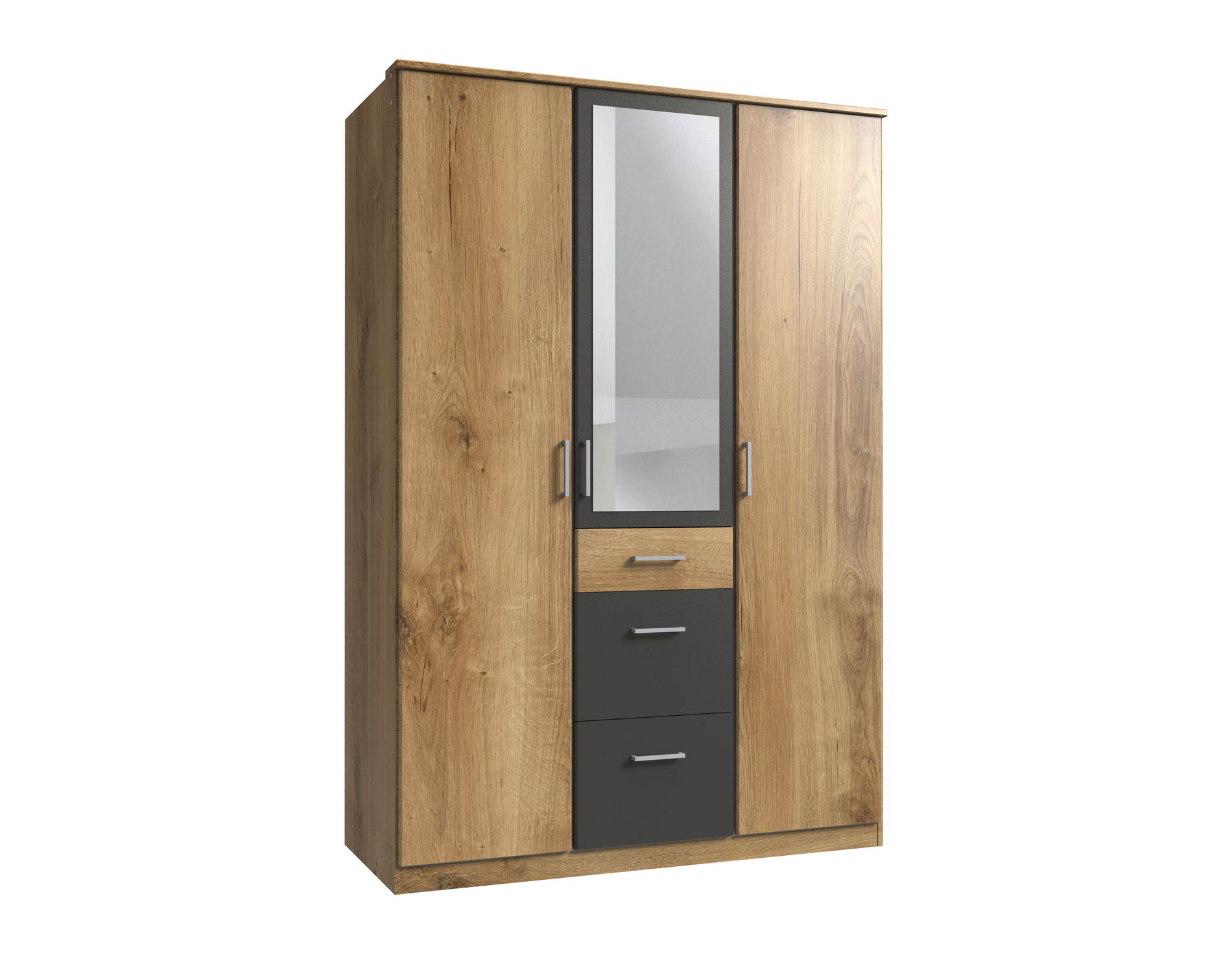 Wimex Click Drehtürenschrank 135CM & Spiegel Plankeneiche Nachbildung / Graphit