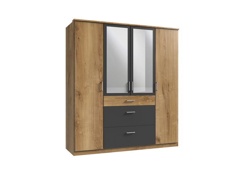 Wimex Click Drehtürenschrank 180CM & Spiegel Plankeneiche Nachbildung / Graphit Wimex Click Drehtürenschrank 180CM & Spiegel Plankeneiche Nachbildung / Graphit