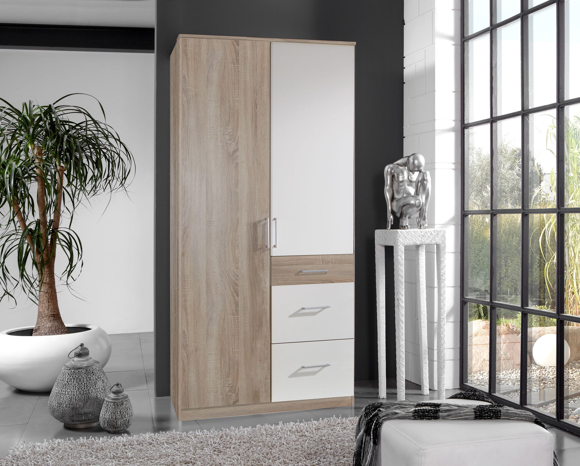 Wimex Click Drehtürenschrank 90 CM, Eiche Saegerau Nachbildung / Weiss