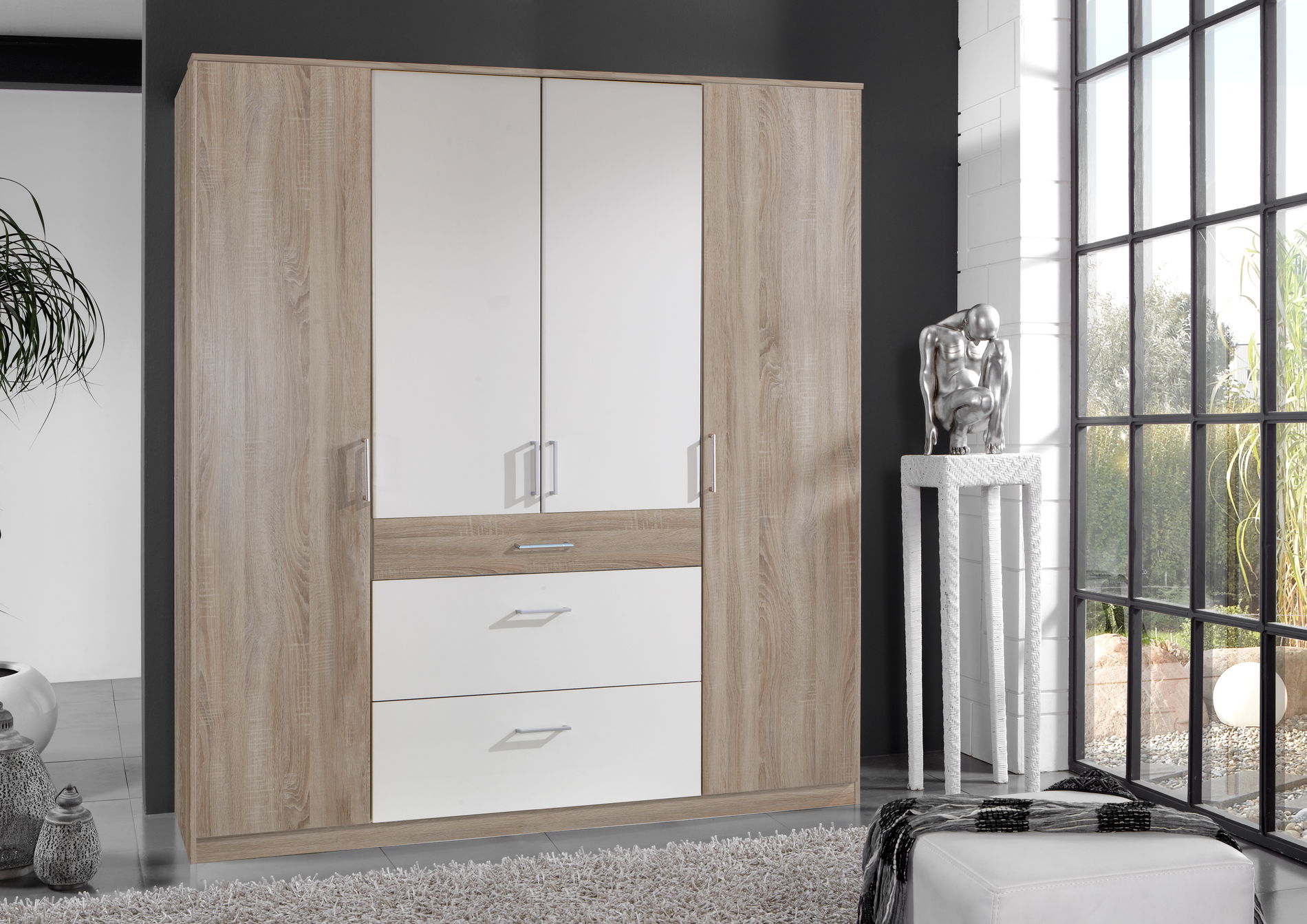 Wimex Click Drehtürenschrank 180 CM Eiche Saegerau Nachbildung / Weiss