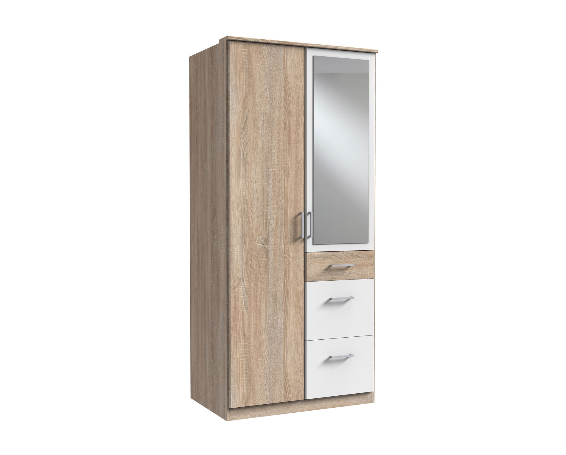 Wimex Click Drehtürenschrank 90CM & Spiegel Eiche Saegerau Nachbildung / Weiss