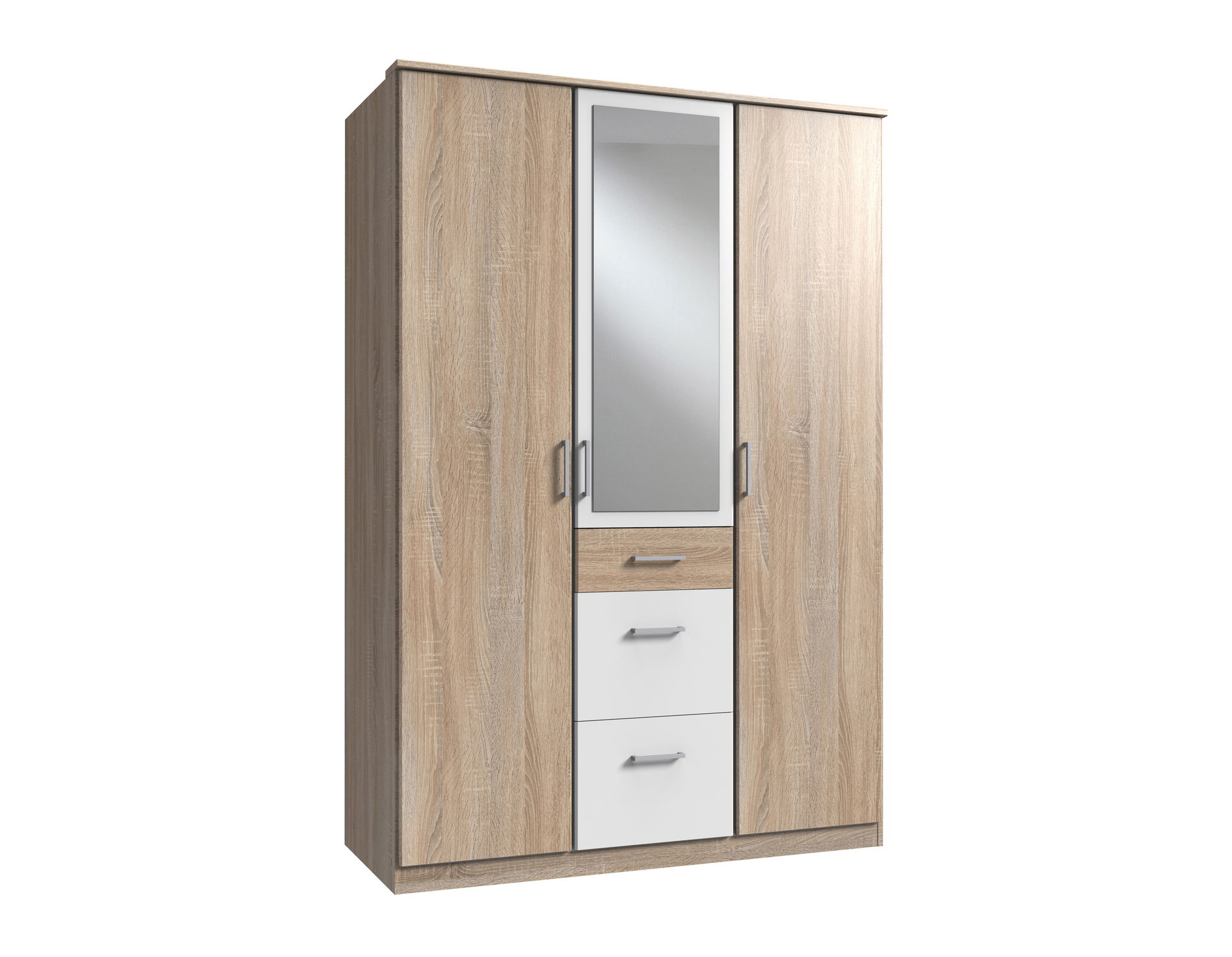 Wimex Click Drehtürenschrank 135CM & Spiegel Eiche Saegerau Nachbildung / Weiss