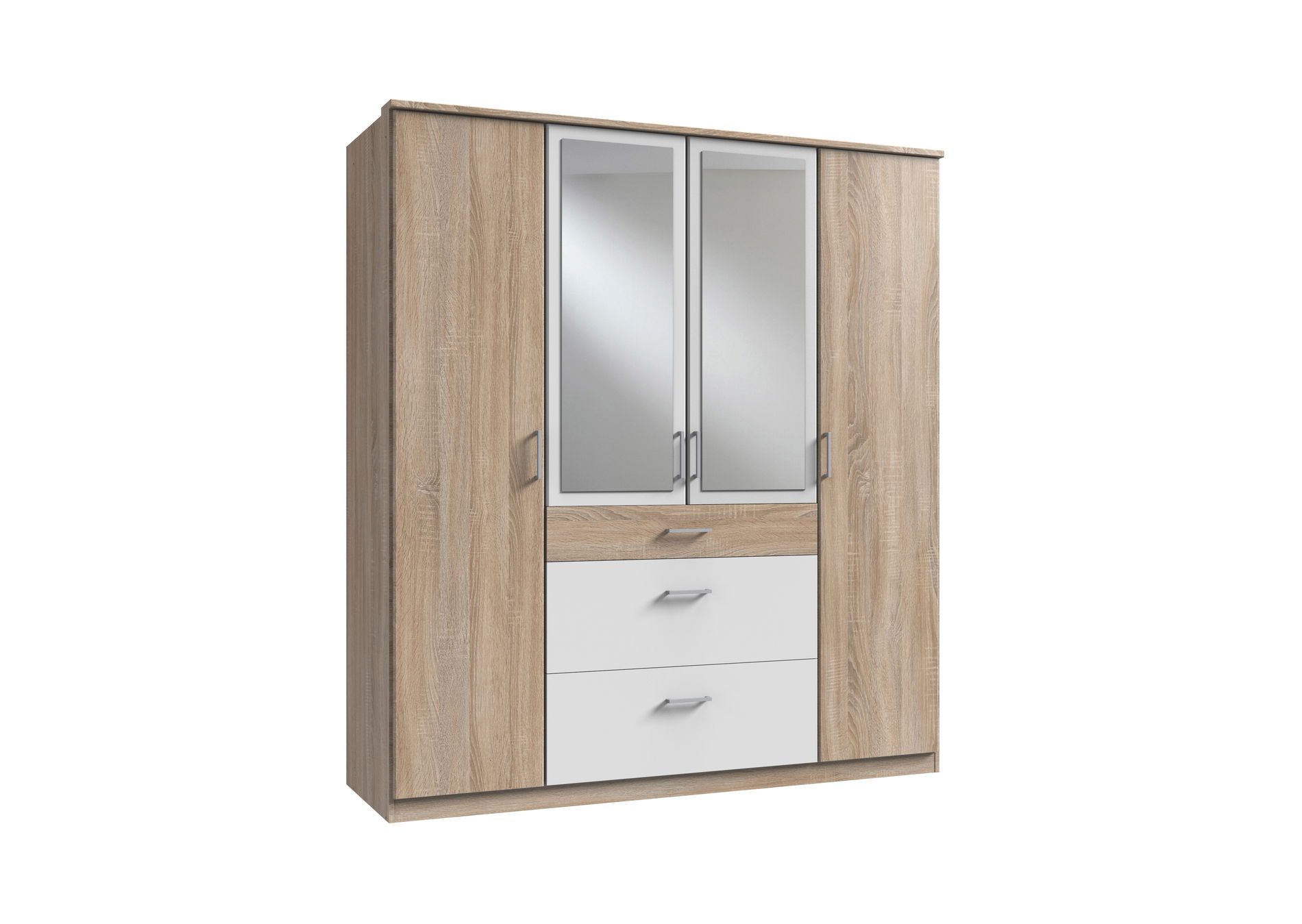 Wimex Click Drehtürenschrank 180CM & Spiegel Eiche Saegerau Nachbildung / Weiss