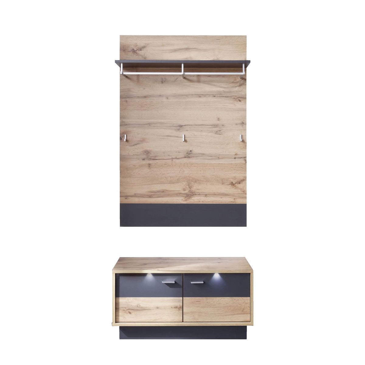 trendteam Coast Garderoben-Set 2-teilig Paneel Wotan eiche / Grau melamin