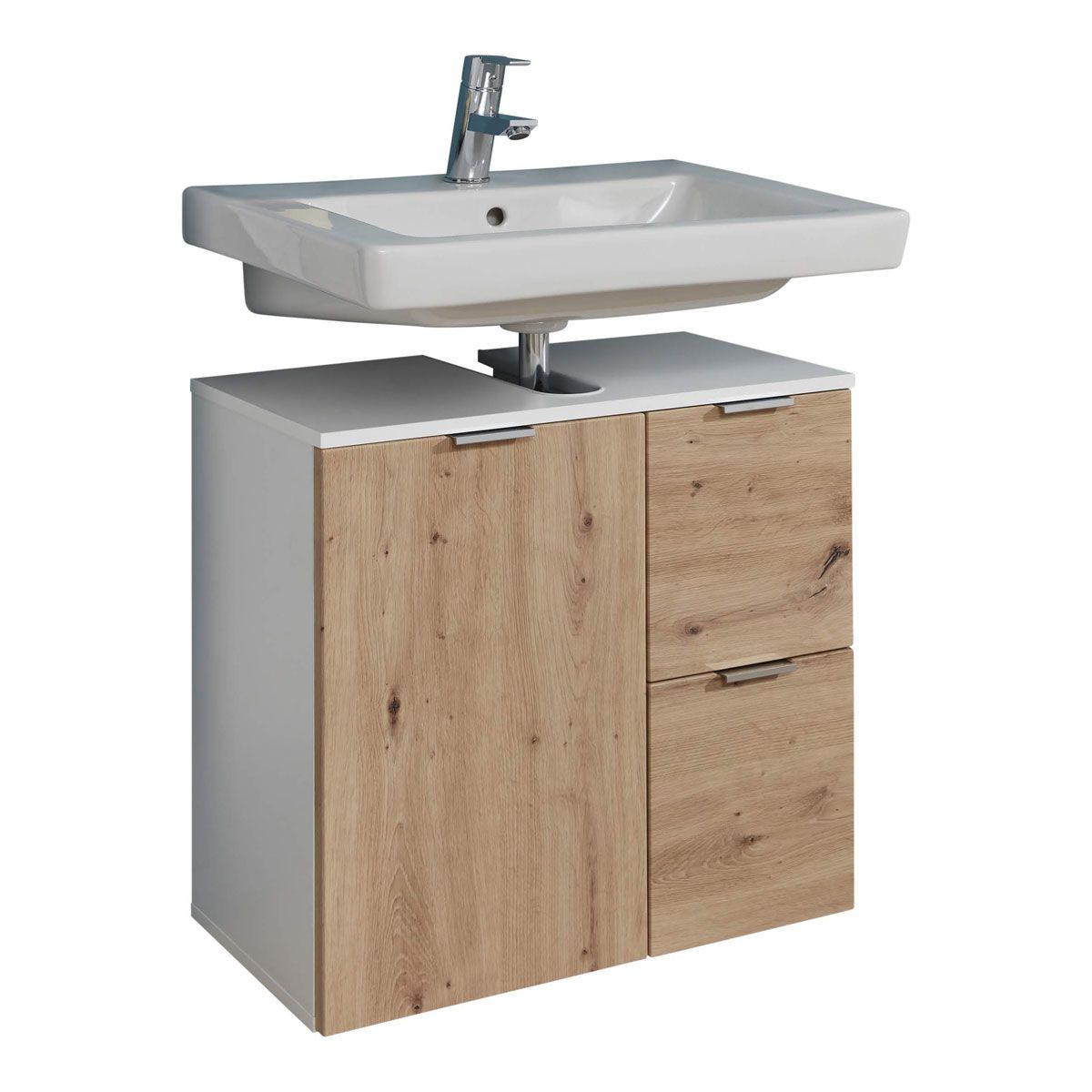 trendteam Concept One Waschbeckenunterschrank 1-türig | Asteiche | Weiß Melamin