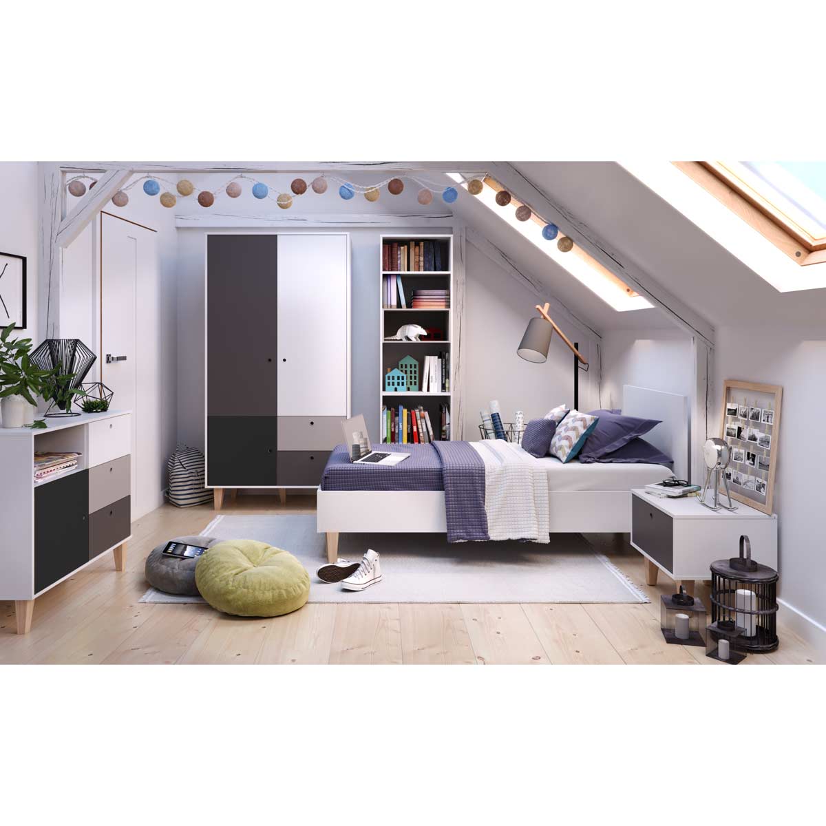 VOX Concept Jugendzimmer 2türig black white/grey/graphite