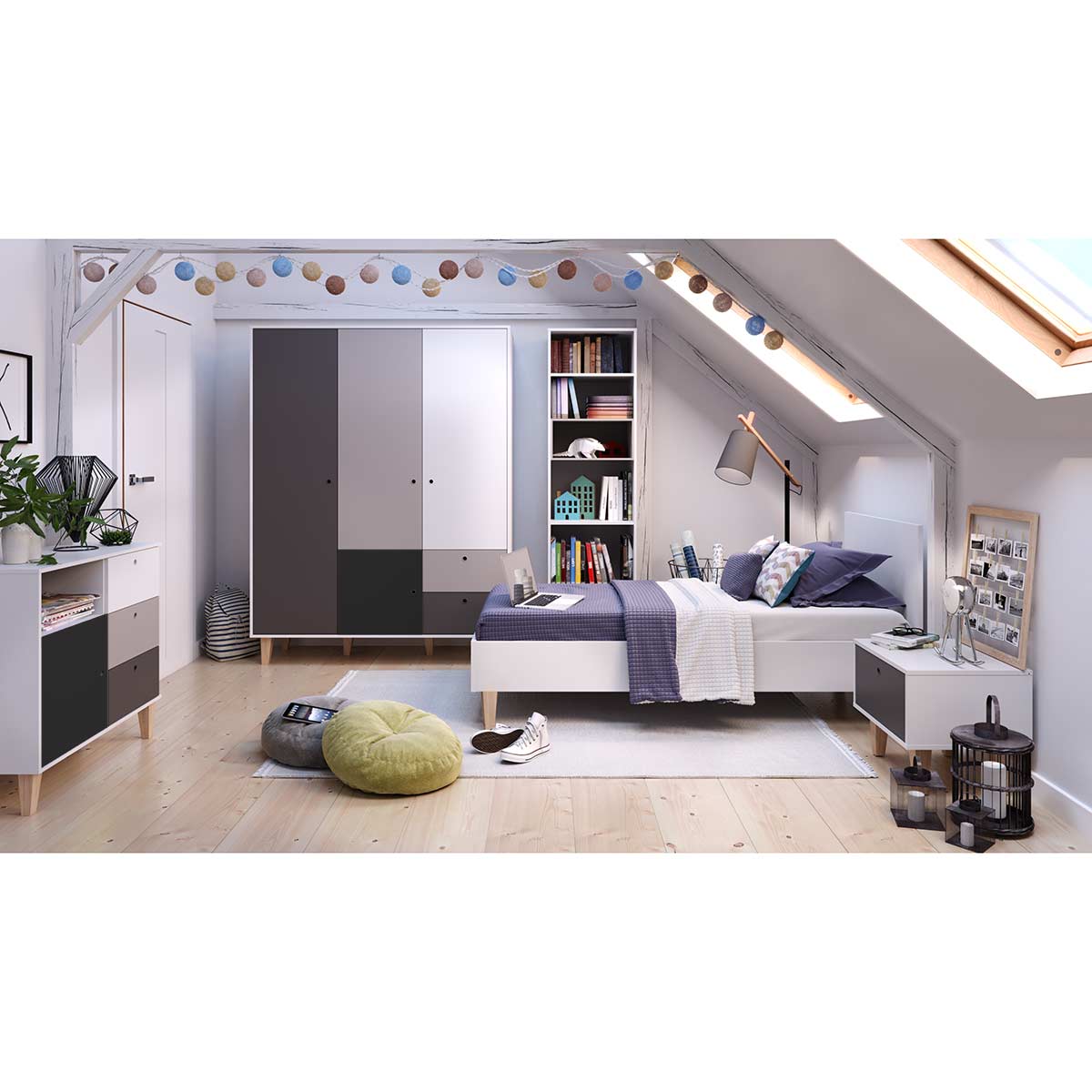 VOX Concept Jugendzimmer 3türig black white/grey/graphite