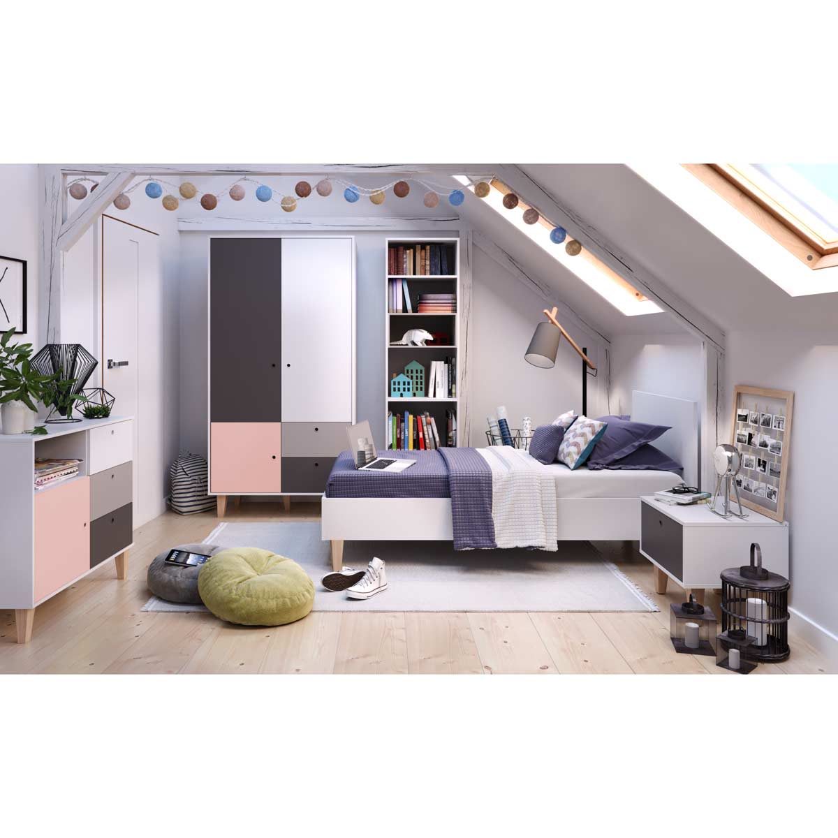 VOX Concept Jugendzimmer 2türig pink white/grey/graphite