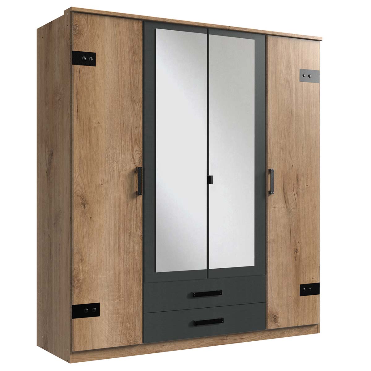 Wimex Cork Kleiderschrank 180 cm 2 Spiegel Plankeneiche Dekor/Graphit