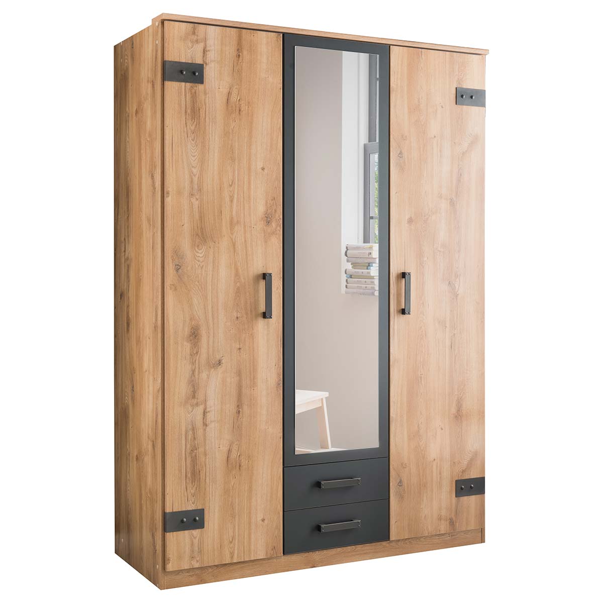 Wimex Cork Kleiderschrank 135 cm 1 Spiegel Plankeneiche Dekor/Graphit