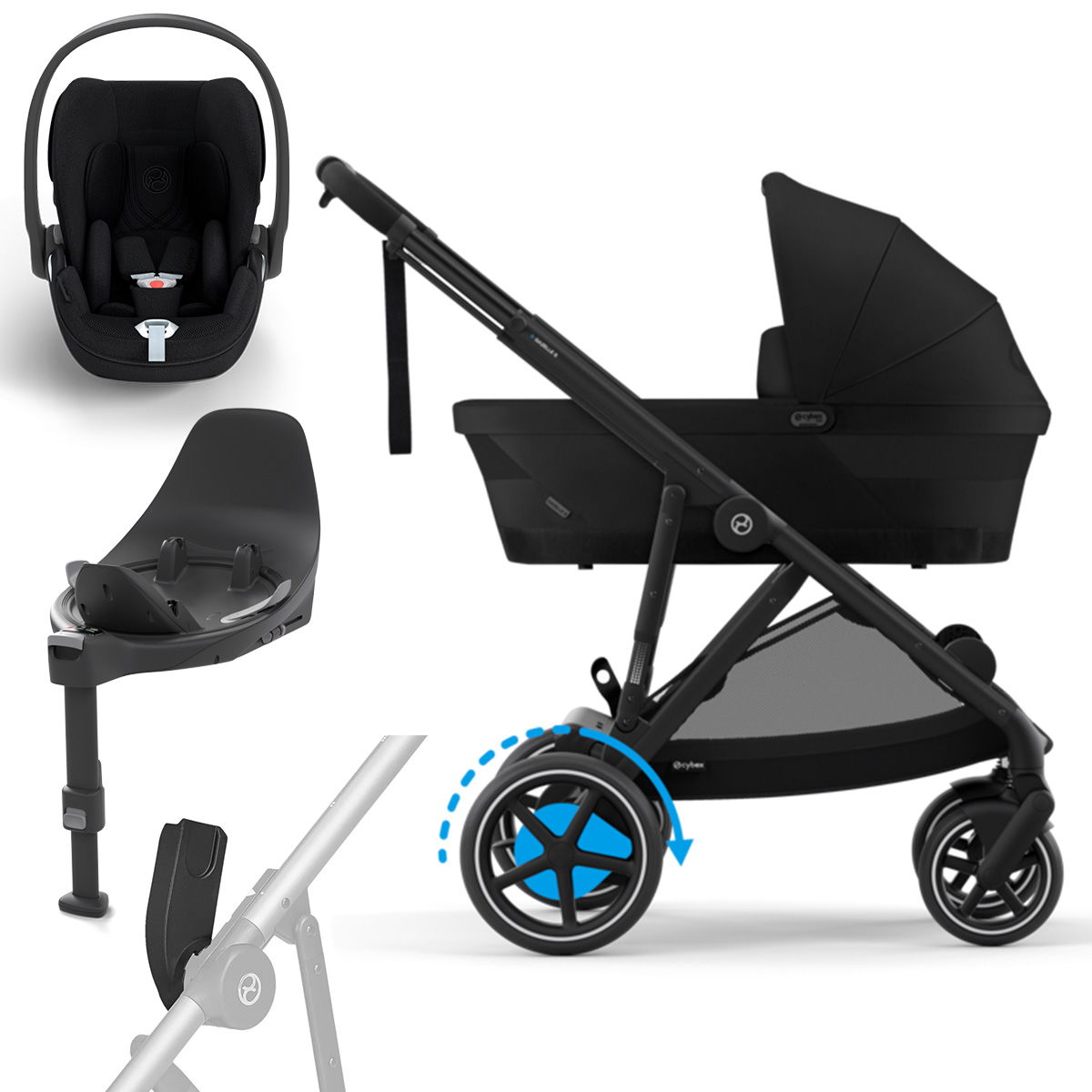 Cybex eGazelle S Plus Bundle Moon Black inkl. Babywanne, Adapter, Base, Cloud T i-Size