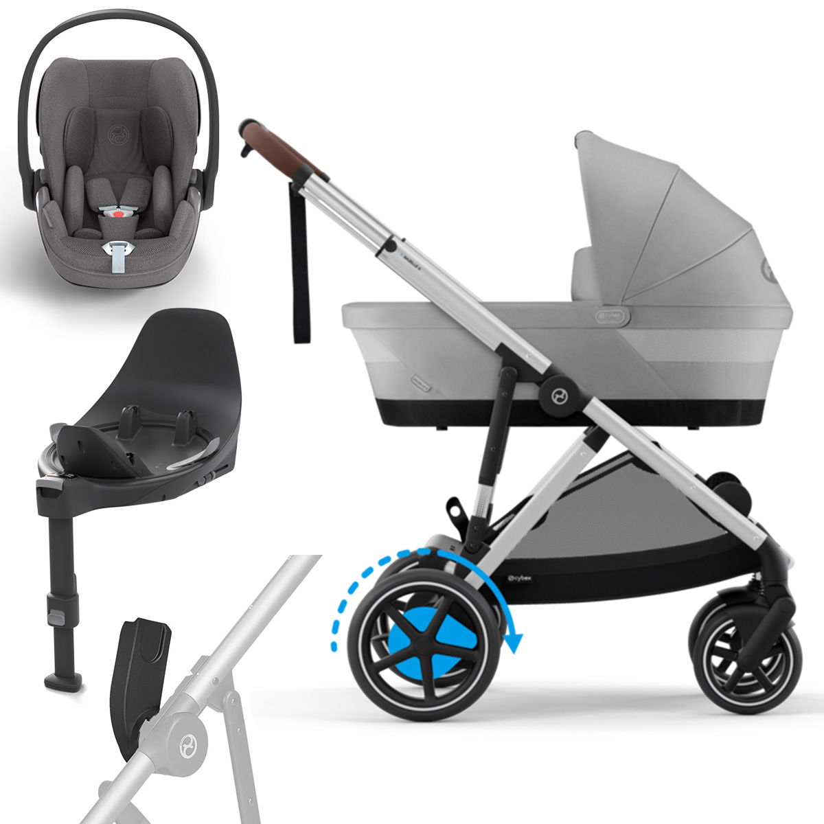 Cybex eGazelle S Plus Bundle Stone Grey inkl. Babywanne, Adapter, Base, Cloud T i-Size