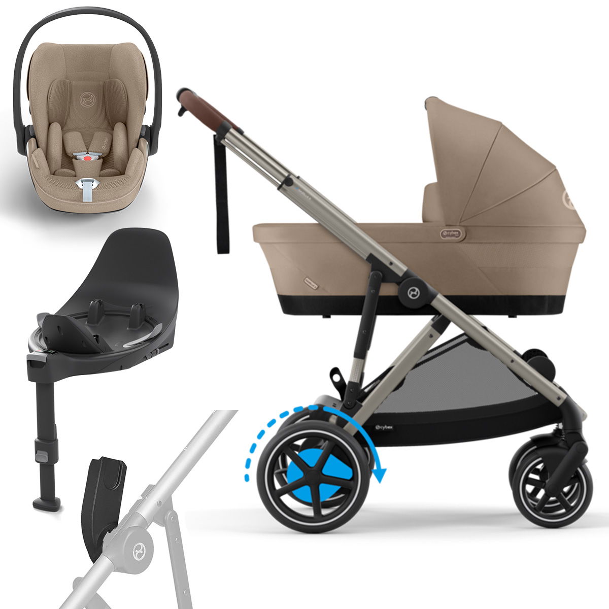Cybex eGazelle S Plus Bundle Almond Beige inkl. Babywanne, Adapter, Base, Cloud T i-Size