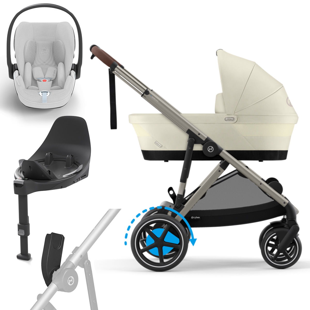 Cybex eGazelle S Plus Bundle Seashell Beige inkl. Babywanne, Adapter, Base, Cloud T i-Size
