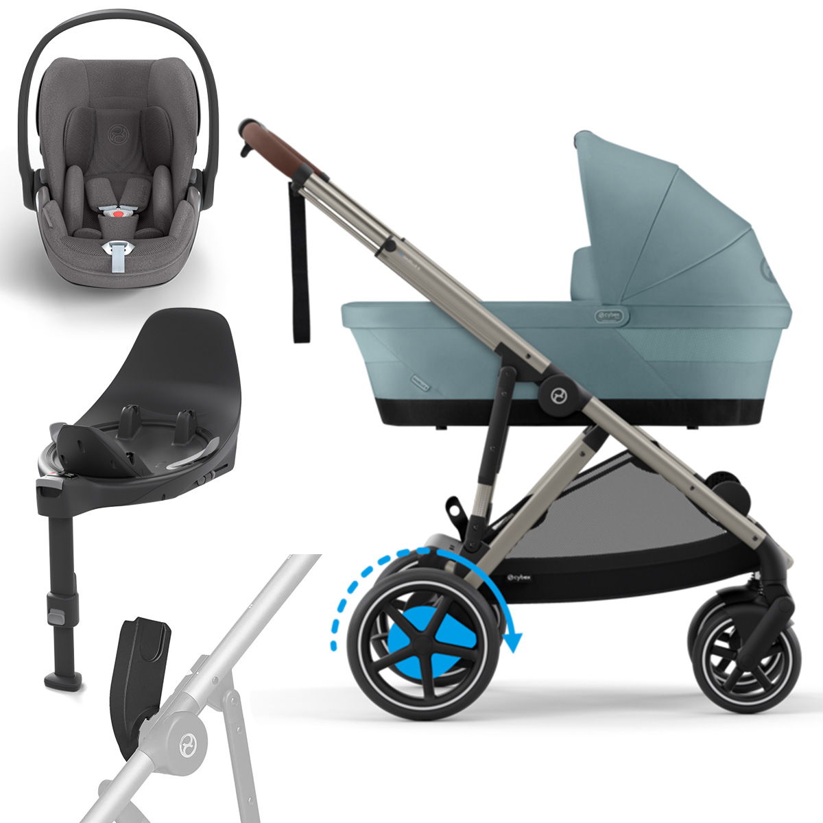 Cybex eGazelle S Plus Bundle Stormy Blue inkl. Babywanne, Adapter, Base, Cloud T i-Size