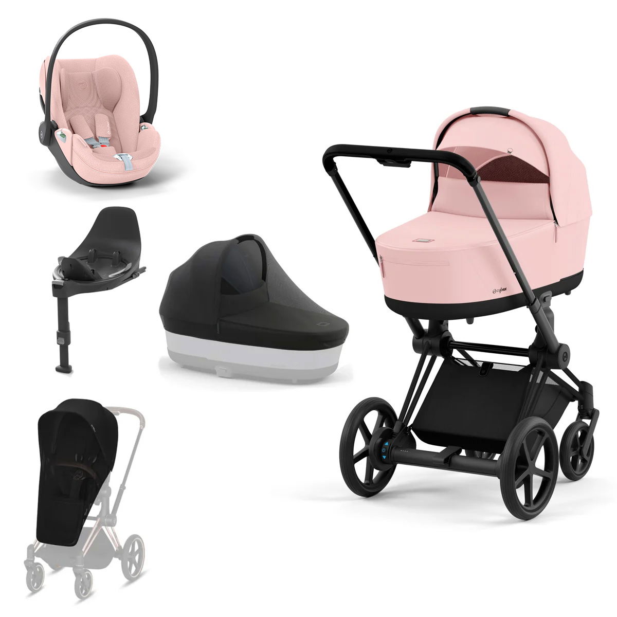 CYBEX e-PRIAM Kinderwagen Peach Pink Bundle New Generation inkl. Zubehörartikel
