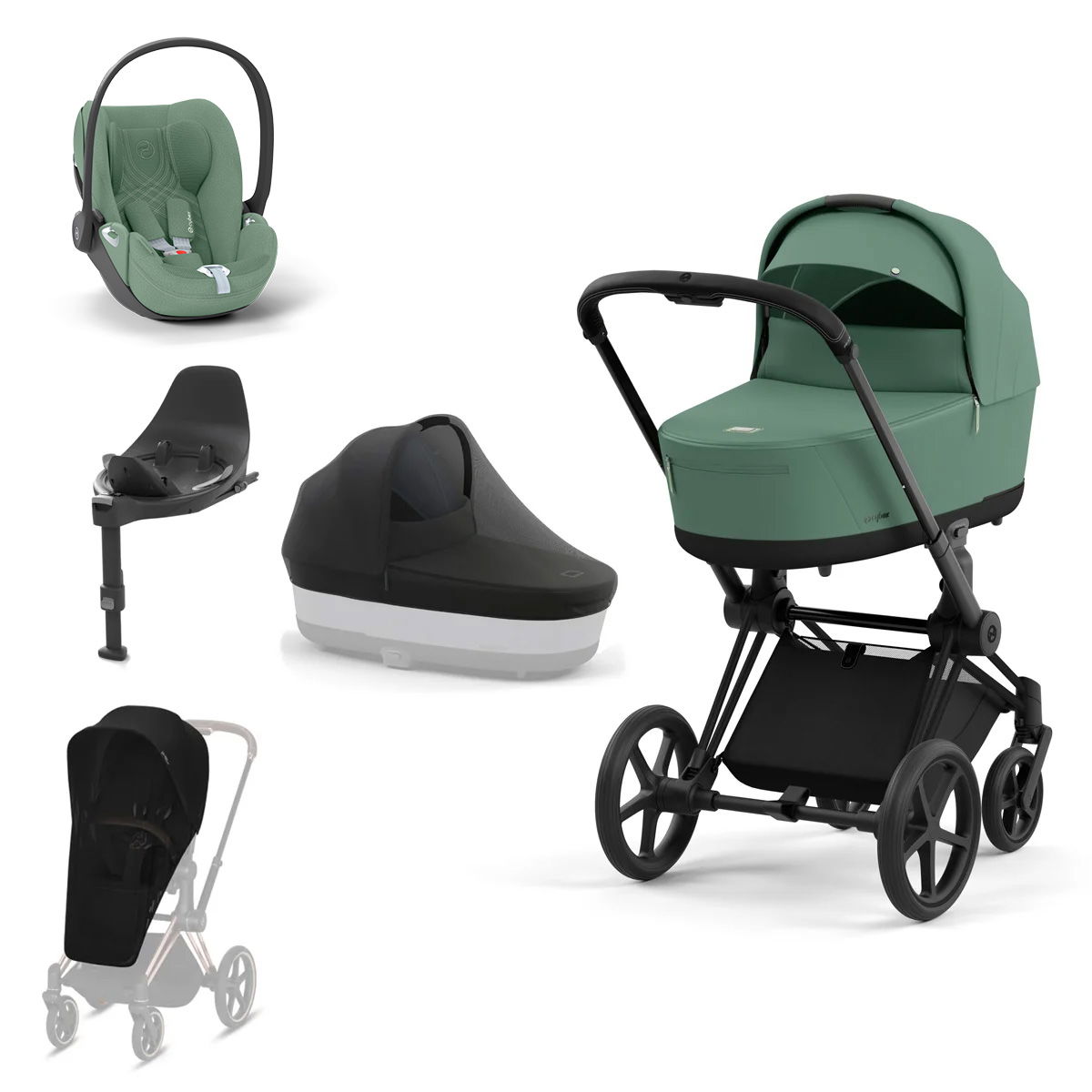 CYBEX PRIAM Kinderwagen Leaf Green Bundle New Generation inkl. Zubehörartikel