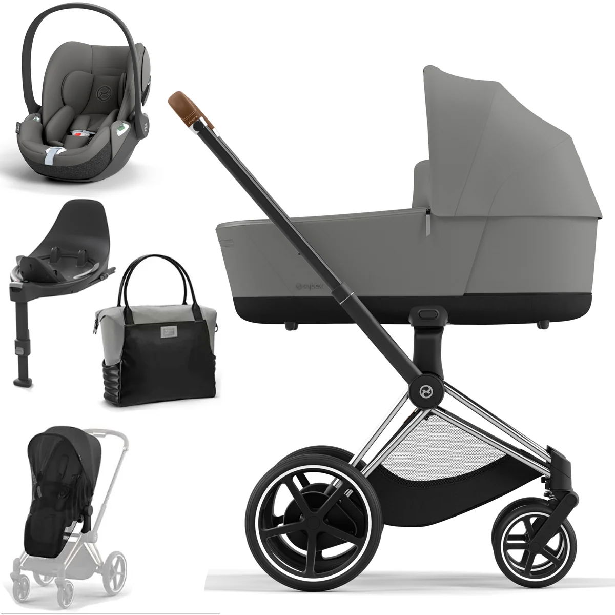 CYBEX e-PRIAM Kinderwagen Mirage Grey Bundle New Generation inkl. 8 Zubehörartikel