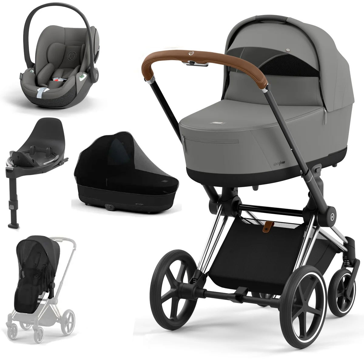 CYBEX PRIAM Kinderwagen Mirage Grey Bundle New Generation inkl. 7 Zubehörartikel