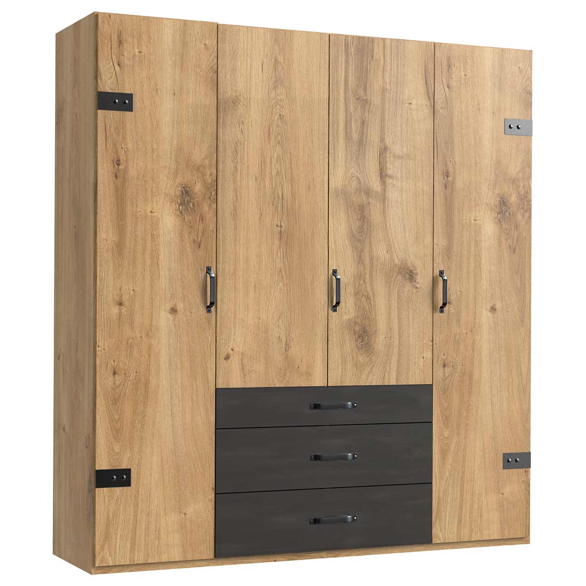 Wimex Detroit Kleiderschrank 200 cm Plankeneiche Dekor/Raw steel