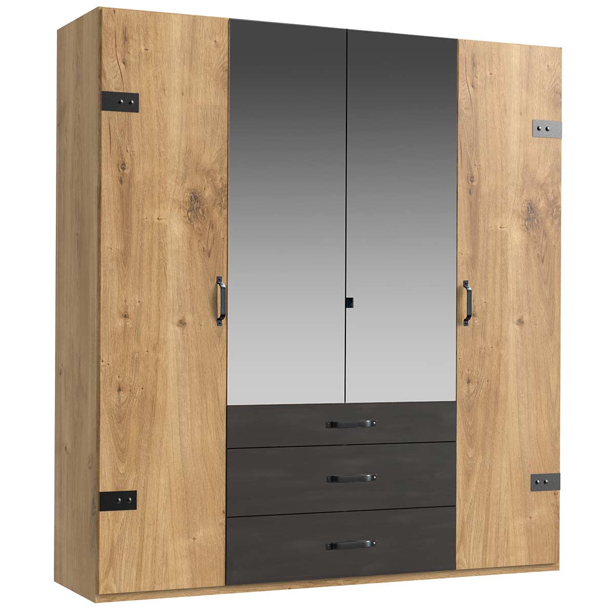Wimex Detroit Kleiderschrank 200 cm 2 Spiegel Plankeneiche Dekor/Raw steel
