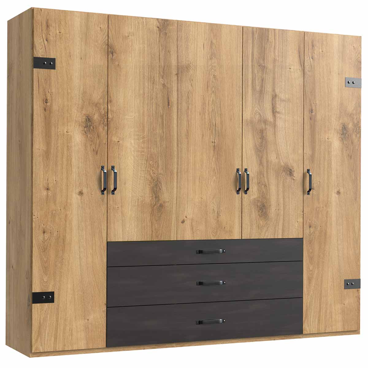 Wimex Detroit Kleiderschrank 250 cm Plankeneiche Dekor/Raw steel
