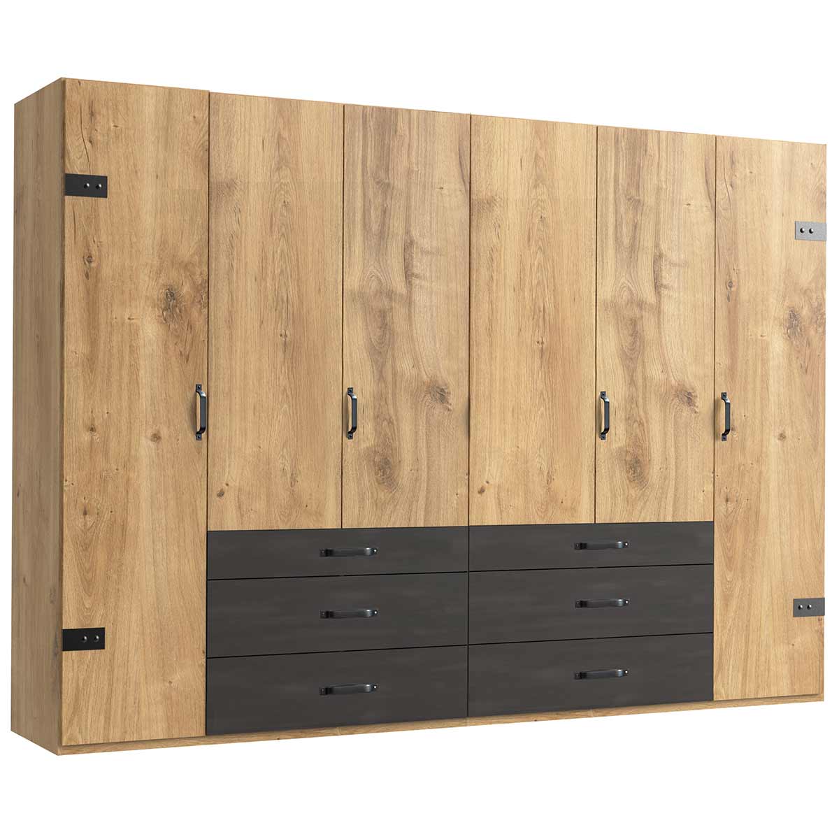 Wimex Detroit Kleiderschrank 300 cm Plankeneiche Dekor/Raw steel