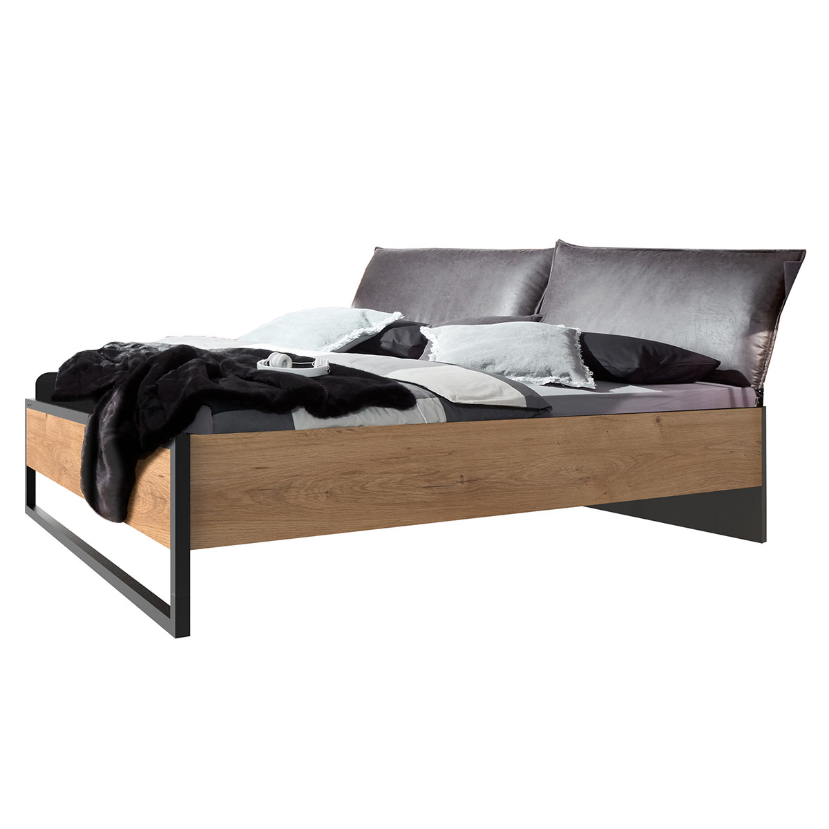 Wimex Detroit Futonbett mit Polster 180 x 200 cm Plankeneiche Dekor/Raw steel