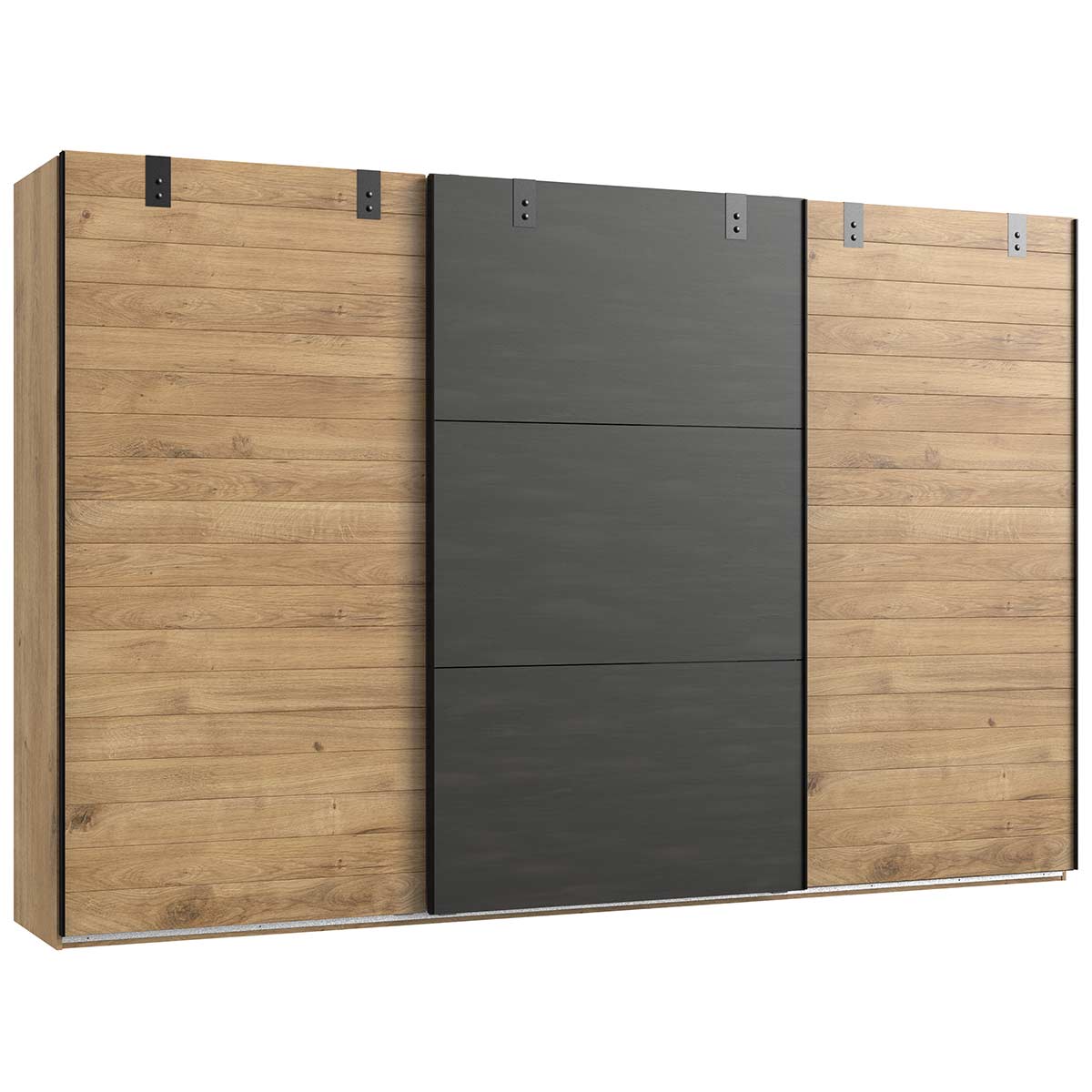 Wimex Detroit Schwebetürenschrank 300 cm 3 Schwebetüren Plankeneiche Dekor/Raw steel