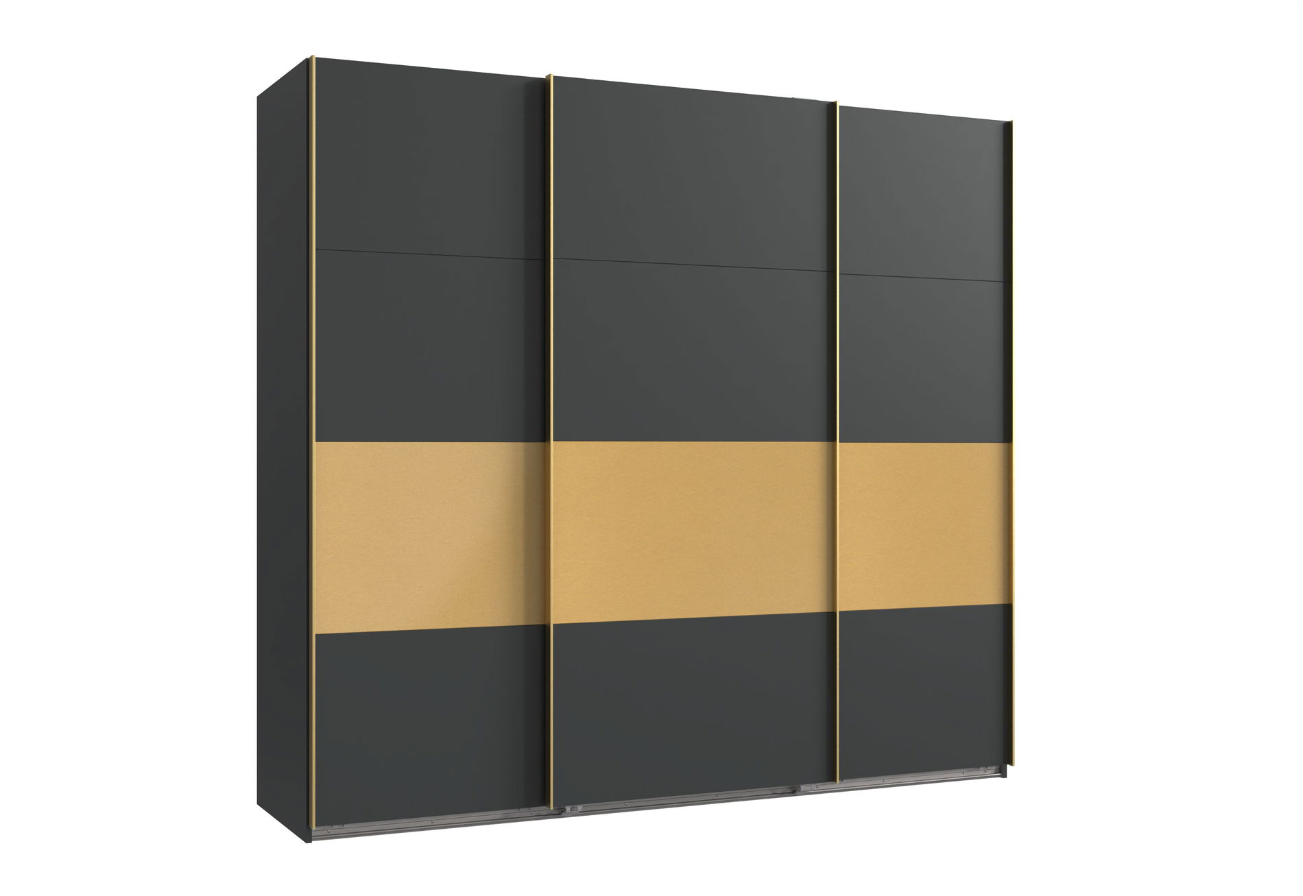 Wimex Dubai Schwebetürenschrank 225 cm 3 Paneele Grafit/Gold matt