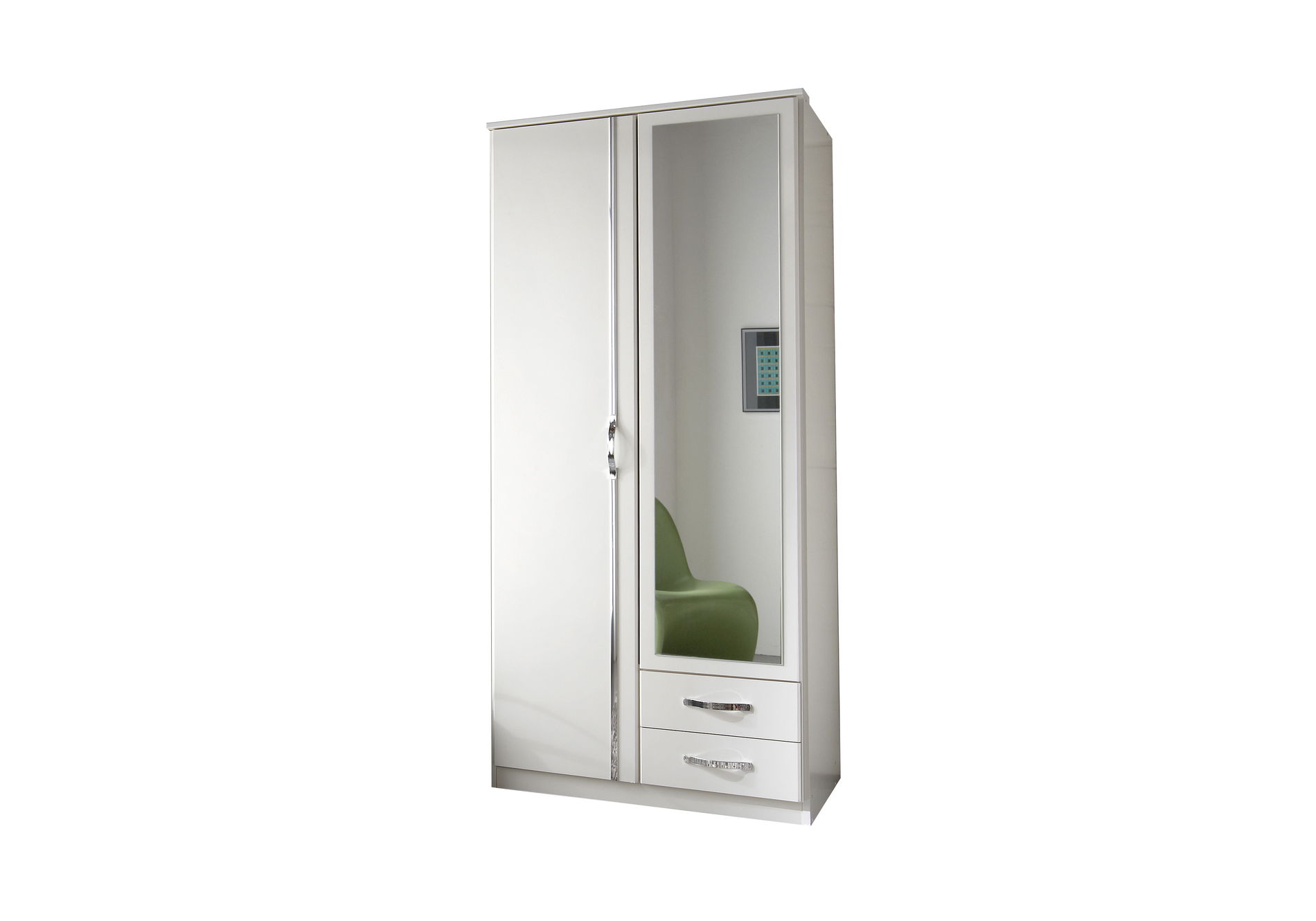Wimex Duo Drehtürenschrank 90CM Weiss,Aufleistungen Chrom