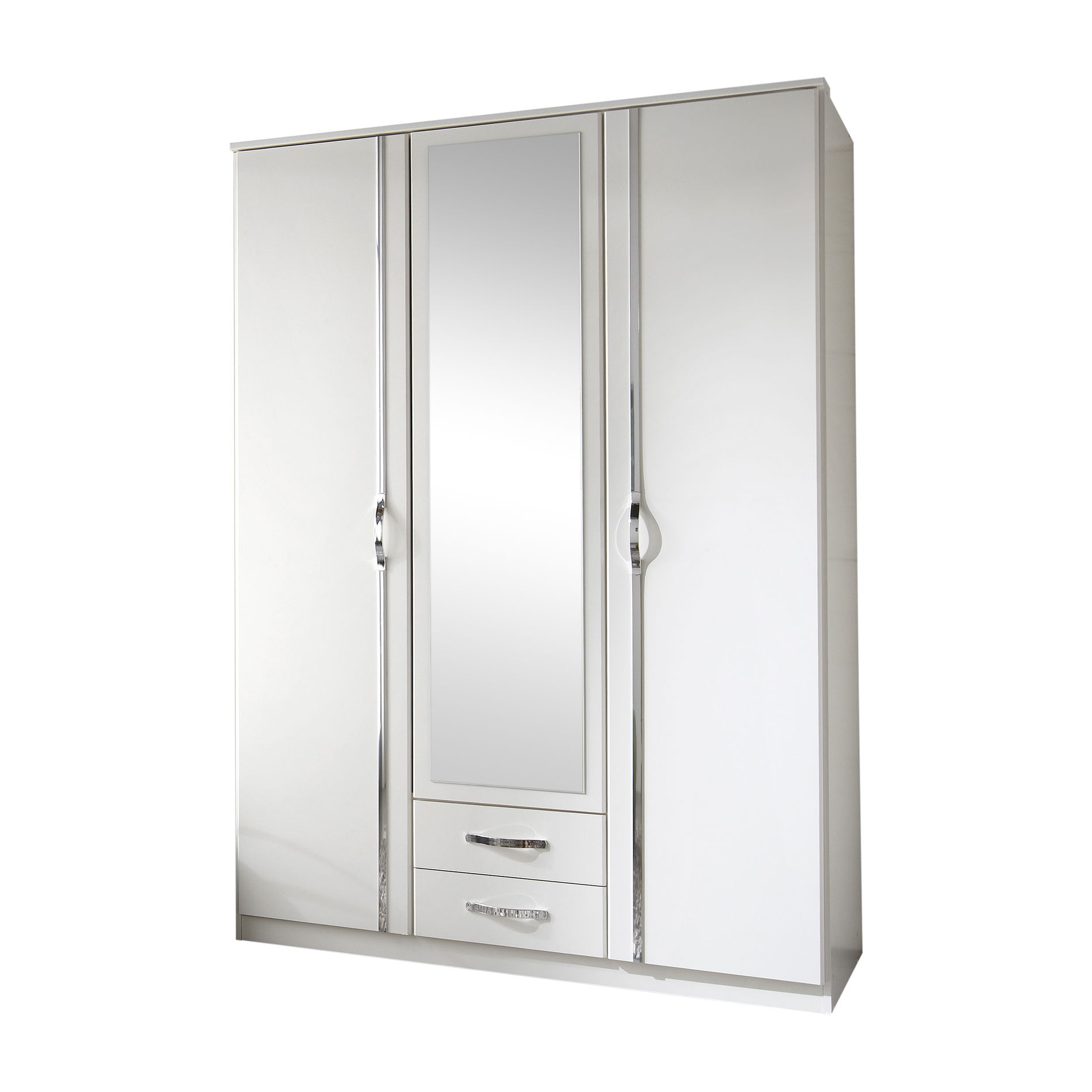 Wimex Duo Drehtürenschrank 135 CM Weiss,Aufleistungen Chrom