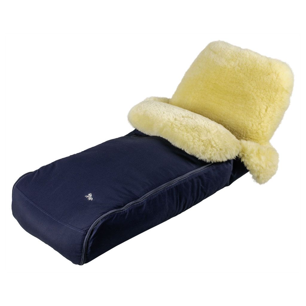 HESBA Winterfußsack DUO Premium Lammfell natur Stoff Popeline marine