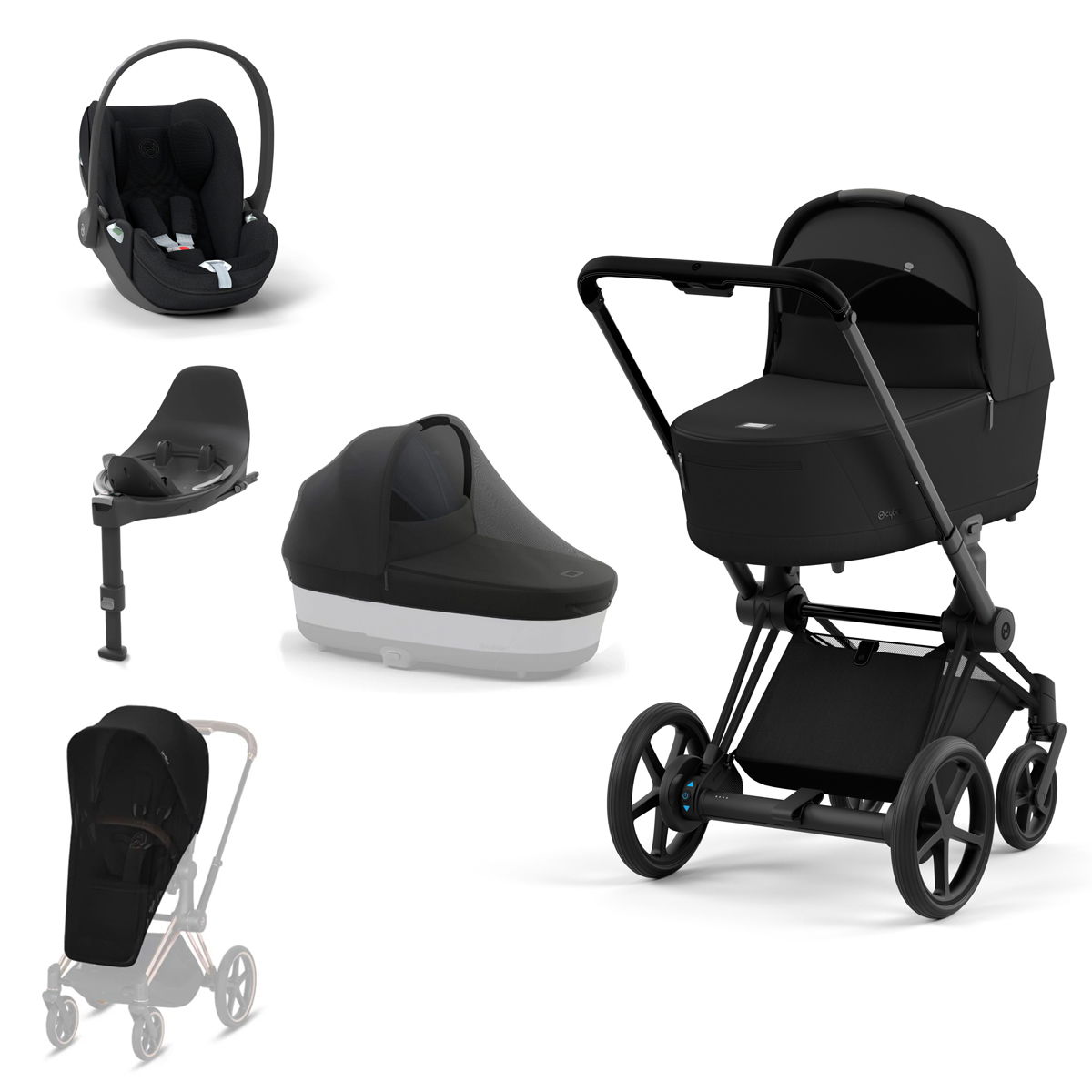 CYBEX e-PRIAM Kinderwagen Sepia Black Bundle Plus New Generation inkl. Zubehörartikel