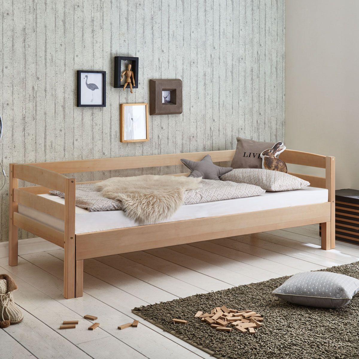 Relita EMILIA Einzelbett Buche massiv Natur 90/180 x 200 cm, ausziehbar
