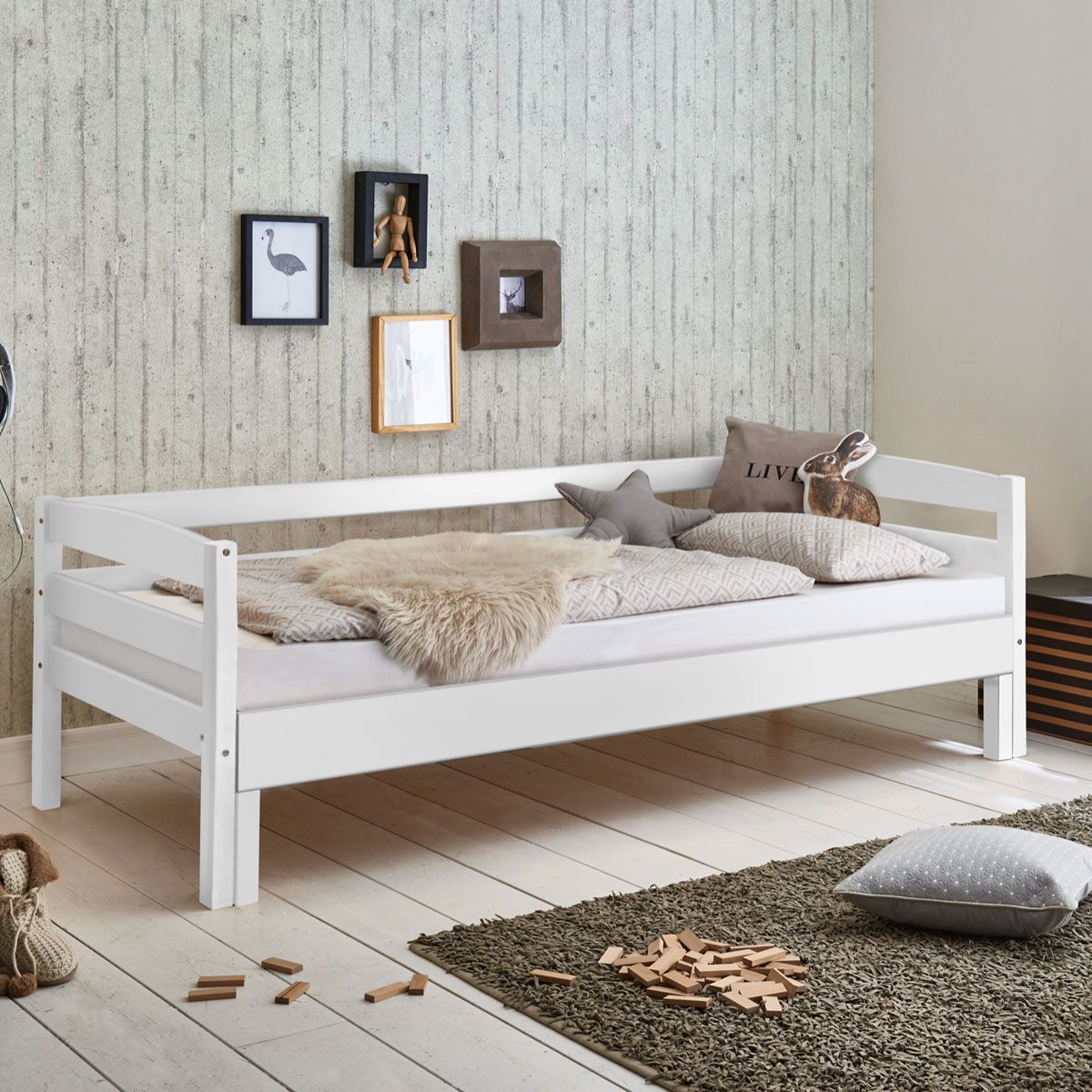 Relita EMILIA Einzelbett Buche massiv weiß 90/180 x 200 cm, ausziehbar - frachtfrei