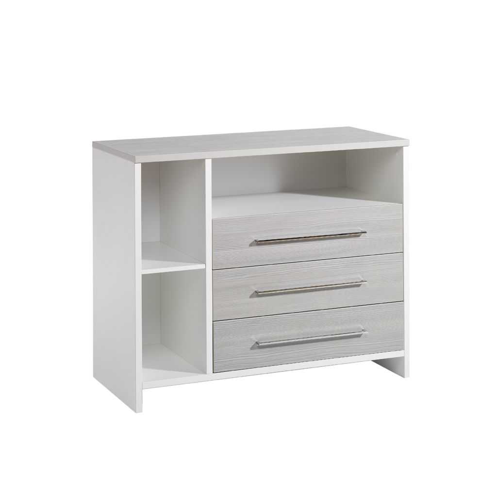 Schardt Eco silber Wickelkommode Weiß/Pinie silber 3 Schubkästen, 3 offenen Fächer - mit Wickelansatz