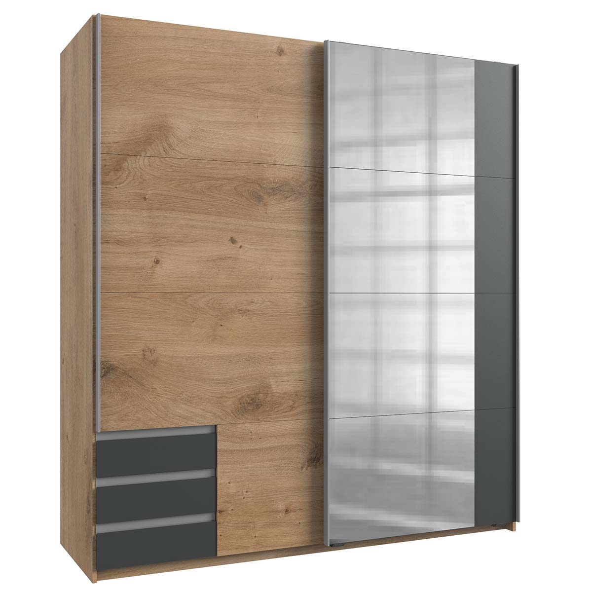 Wimex Emden Kleiderschrank 179 cm 1 Spiegel Plankeneiche Dekor/Graphit