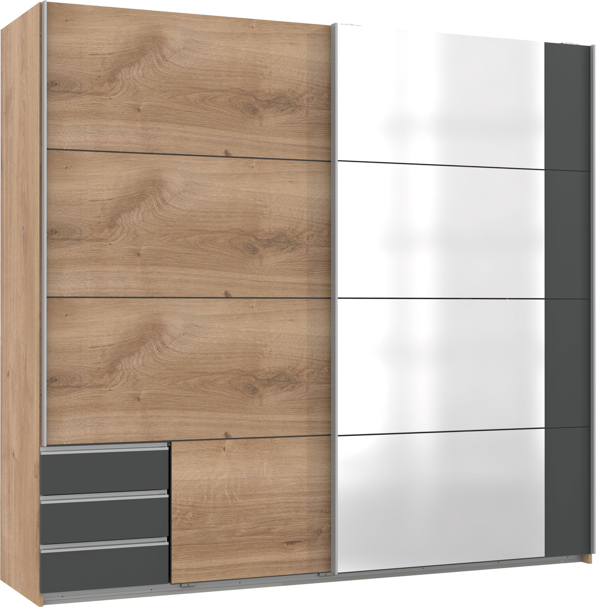 Wimex Emden2 Schwebetürenschrank 225 cm Plankeneiche-Nachbildung/Grafit
