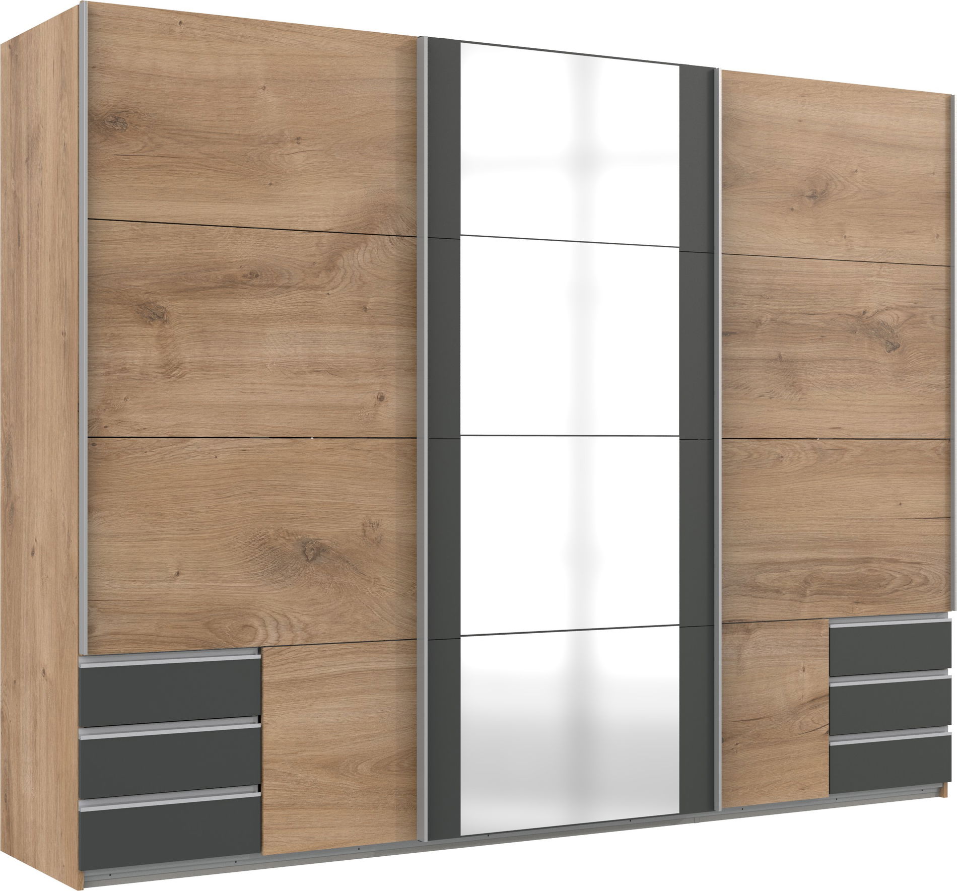Wimex Emden2 Schwebetürenschrank 270 cm Plankeneiche-Nachbildung/Grafit