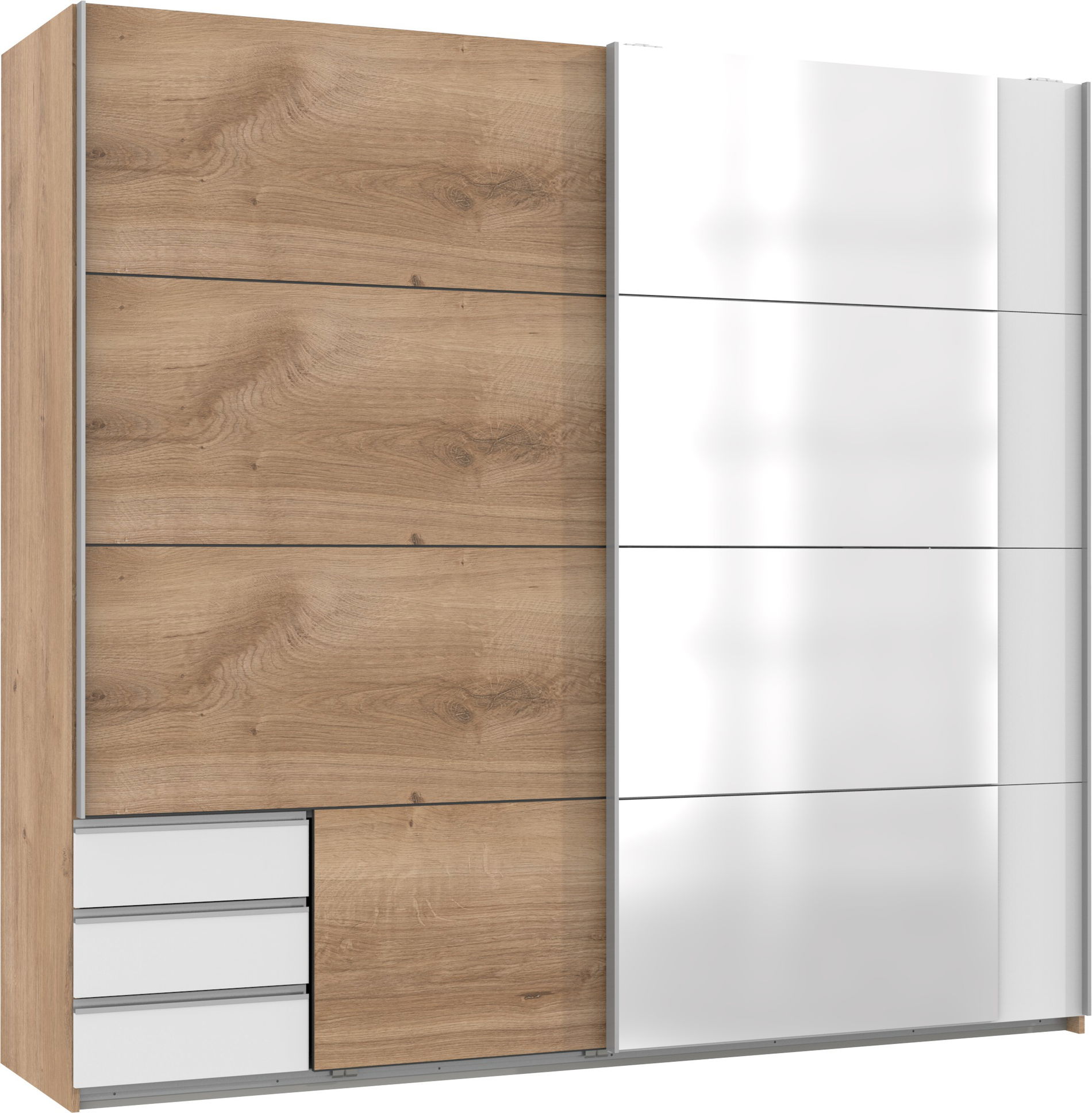 Wimex Emden2 Schwebetürenschrank 225 cm Plankeneiche-Nachbildung/Weiß