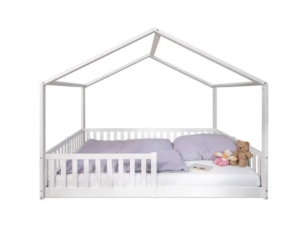 tiSsi® Bodenbett / Hausbett ENNO 140x200 cm Buche weiß inklusive Dach
