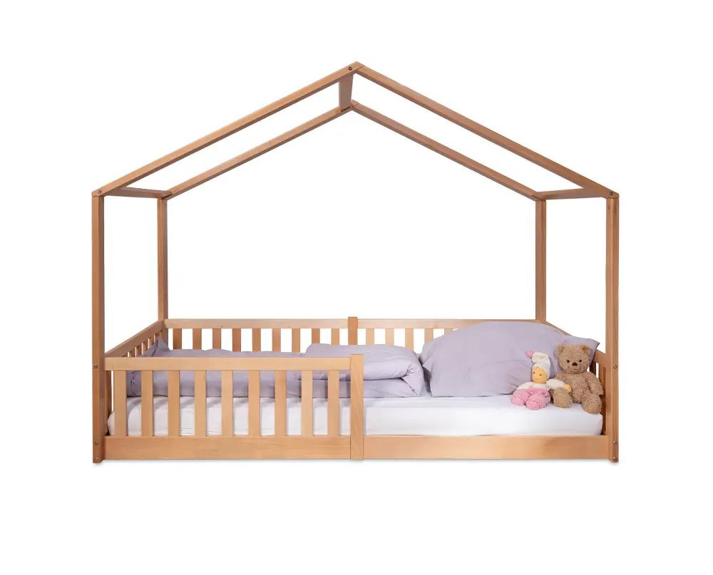 tiSsi® Bodenbett / Hausbett ENNO 90x200 cm Buche natur inklusive Dach